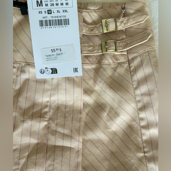 NWT Zara Light Pink Striped Pleated Skort / Skirt (New) - Size Medium - Picture 7 of 7